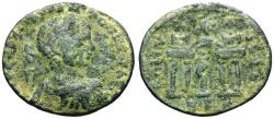 Ancient Coins - Elagabalus (AD 218-222). Phoenicia. Berytus Æ24 / Statue of Marsyas in Temple