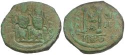 Ancient Coins - *Sear 369* Byzantine Empire. Justin II and Sophia Æ Follis
