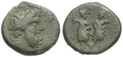 Ancient Coins - Coele-Syria. Chalkis ad Libanon. Ptolemaios, Tetrarch (85-40 BC) Æ17 / Dioscuri