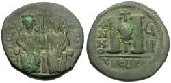 Ancient Coins - *Sear 379* Byzantine Empire. Justin II (AD 565-578) with Sophia Æ Follis
