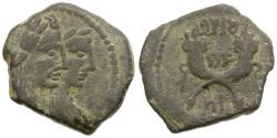 Ancient Coins - Kings of Nabataea. Malichos II (AD 40-70) with Shuqailat Æ16