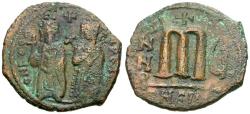Ancient Coins - *Sear 671* Byzantine Empire. Phocas (AD 602-610) with Leontia Æ Follis