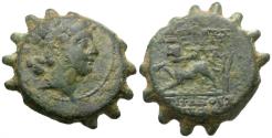 Ancient Coins - Seleukid Kings. Antiochos VI Dionysos (144-142 BC) Æ17 Serrate / Panther