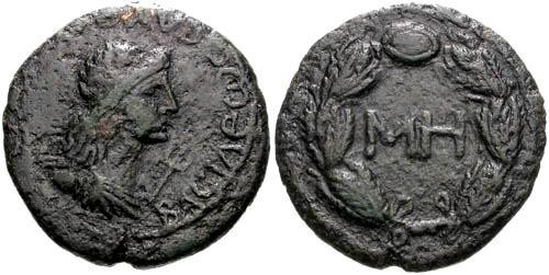Ancient Coins - aVF/aVF Kingdom of Bosporus Rhoemetalces II AE25 / MH in Wreath