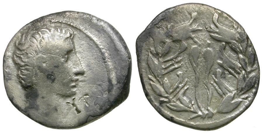 Augustus (27 BC-AD 14) AR Denarius / Rostral Crown | Roman Imperial Coins