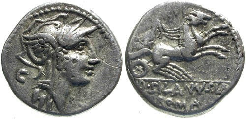 Ancient Coins - 91 BC / aVF/aVF Junia 15 Roman Republic Denarius / Victory in biga