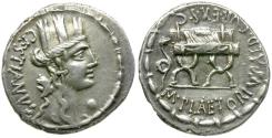 Ancient Coins - 67 BC - Roman Republic. M. Plaetorius Cestianus AR Denarius / Curule Chair