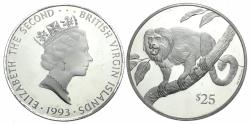 World Coins - British Virgin Islands. Queen Elizabeth II (1952-2022). Endangered Wildlife series AR $25 / Golden Lion Tamarin