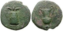 Ancient Coins - Roman Imperial. Anonymous Æ Tessera / Modius and Cantharus