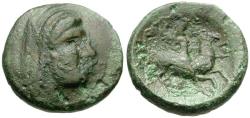 Ancient Coins - Thessaly. Pelinna Æ18 / Horseman