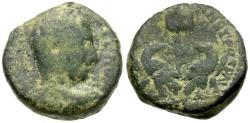 Ancient Coins - Trajan Decius (AD 249-251). Samaria. Caesarea Maritima Æ21 / Vexillum