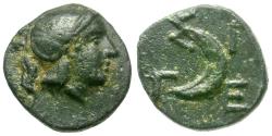 Ancient Coins - Troas. Sigeion Æ9 / Athena and Crescent