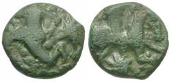Ancient Coins - Ancient France. Celtic Gaul. Bellovaci Tribe Æ13 / Running Cubist