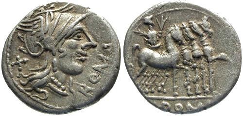 Ancient Coins - 189-180 BC / VF/VF Domitia 7 Roman Republic Denarius / Jupiter in quadriga