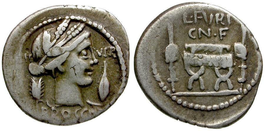 63 BC - Roman Republic. L. Furius Cn. F. Brocchus AR Denarius / Curule ...
