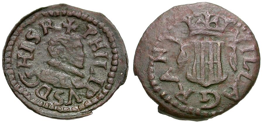 Ancient Coins - Spain. Local Civic Coinage. Granollers. Philip III (1598-1621) &#198; Dinero