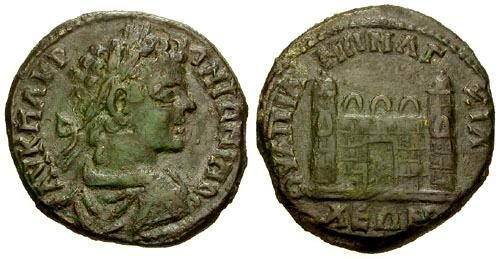 Ancient Coins - VF/VF Caracalla Thrace Anchialus &#198;28 / City gate with two towers and three arches