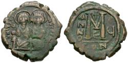 Ancient Coins - *Sear 360* Byzantine Empire. Justin II (AD 565-578) with Sophia Æ Follis