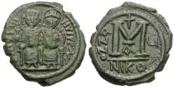 Ancient Coins - *Sear 369* Byzantine Empire. Justin II (AD 565-578) with Sophia Æ Follis
