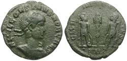 Ancient Coins - Constans, as Caesar Æ4 / Soldiers and Standard