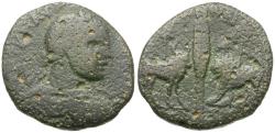 Ancient Coins - Elagabalus (AD 218-222). Phoenicia. Arados Æ26 / Bull and Lion