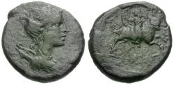 Ancient Coins - Macedon. Amphipolis Æ22 / Artemis on Bull