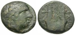 Ancient Coins - Macedon. Chalkidian League. Olynthos Æ16 / Kithara