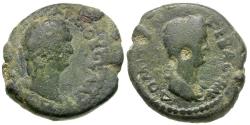 Ancient Coins - Domitian (AD 81-96) with Domitia. Thessaly. Koinon Æ20 / Dual Portraits