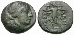 Ancient Coins - Thessaly. Thessalian League. Tima-, magistrate Æ18 / Athena
