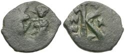 Ancient Coins - *Sear 815* Byzantine Empire. Heraclius (AD 610-641) with Heraclius Constantine Æ Small Half Follis