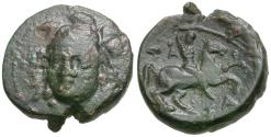 Ancient Coins - Thessaly. Pharsalos Æ18 / Horseman with Mace