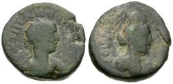 Ancient Coins - Hostilian, Caesar (AD 251) Samaria. Caesarea Maritima Æ19 / Tyche