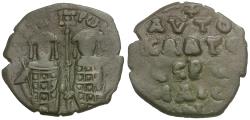 Ancient Coins - *Sear 2440* Byzantine Empire. Andronicus II Paleologus and Michael IX Paleologus Æ Assarion
