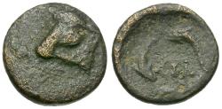 Ancient Coins - Thrace. Byzantion Æ14 / Dolphins
