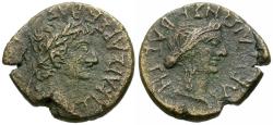 Ancient Coins - Tiberius (AD 14-37) with Livia. Macedonia. Edessa Æ23 / Portraits