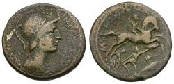 Ancient Coins - 55 BC - Roman Republic. P. Fonteius P.f. Capito  Æ Fourrée Core Denarius / Horseman riding down Gallic warriors