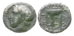 Ancient Coins - Macedon. Chalkidian League AR Hemiobol / Tripod