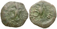Ancient Coins - Spain. Iberia. Carthago Nova. Lucius Acilius, duovir quinquennalis Æ22 / Priestly Implements