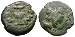 Ancient Coins - Judaea. Jewish War. First Revolt Æ Prutah / Amphora and Vine Leaf
