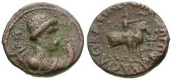 Ancient Coins - Kushan Kings of India. Soter Megas (AD 80-90) Æ Tetradrachm / King on Horseback