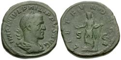 Ancient Coins - Philip I (AD 244-249) Æ Sestertius / Laetitia
