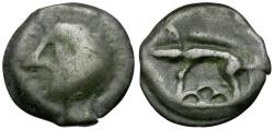 Ancient Coins - Ancient France. Celtic Gaul. Leuci Tribe Potin / Bald Head