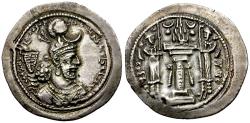 Ancient Coins - Sasanian Empire. Yazdgard I (AD 399-420) AR Drachm / Fire altar