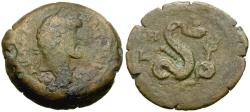 Ancient Coins - Antoninus Pius (AD 138-161). Egypt. Alexandria Æ Diobol / Agathodaemon