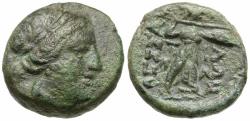 Ancient Coins - Thessaly. Thessalian League. Tima-, magistrate Æ18 / Athena