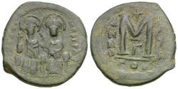 Ancient Coins - *Sear 360* Byzantine Empire. Justin II (AD 565-578) with Sophia Æ Follis