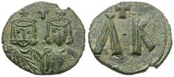 Ancient Coins - *Sear 1635* Byzantine Empire. Leo V the Armenian (AD 813-820) with Constantine &#198; Follis