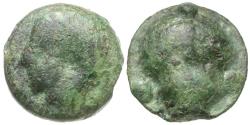 Ancient Coins - Sicily. Selinus cast Æ Tetras / Selinon leaf