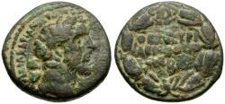 Ancient Coins - Antoninus Pius (AD 138-161). Cyrrhestica. Hieropolis Æ25 / Ethnic within Wreath