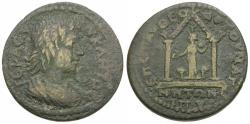 Ancient Coins - Lydia. Magnesia ad Sipylum. Aurelius Theodotos II, strategos. Pseudo-autonomous Æ25 / Temple